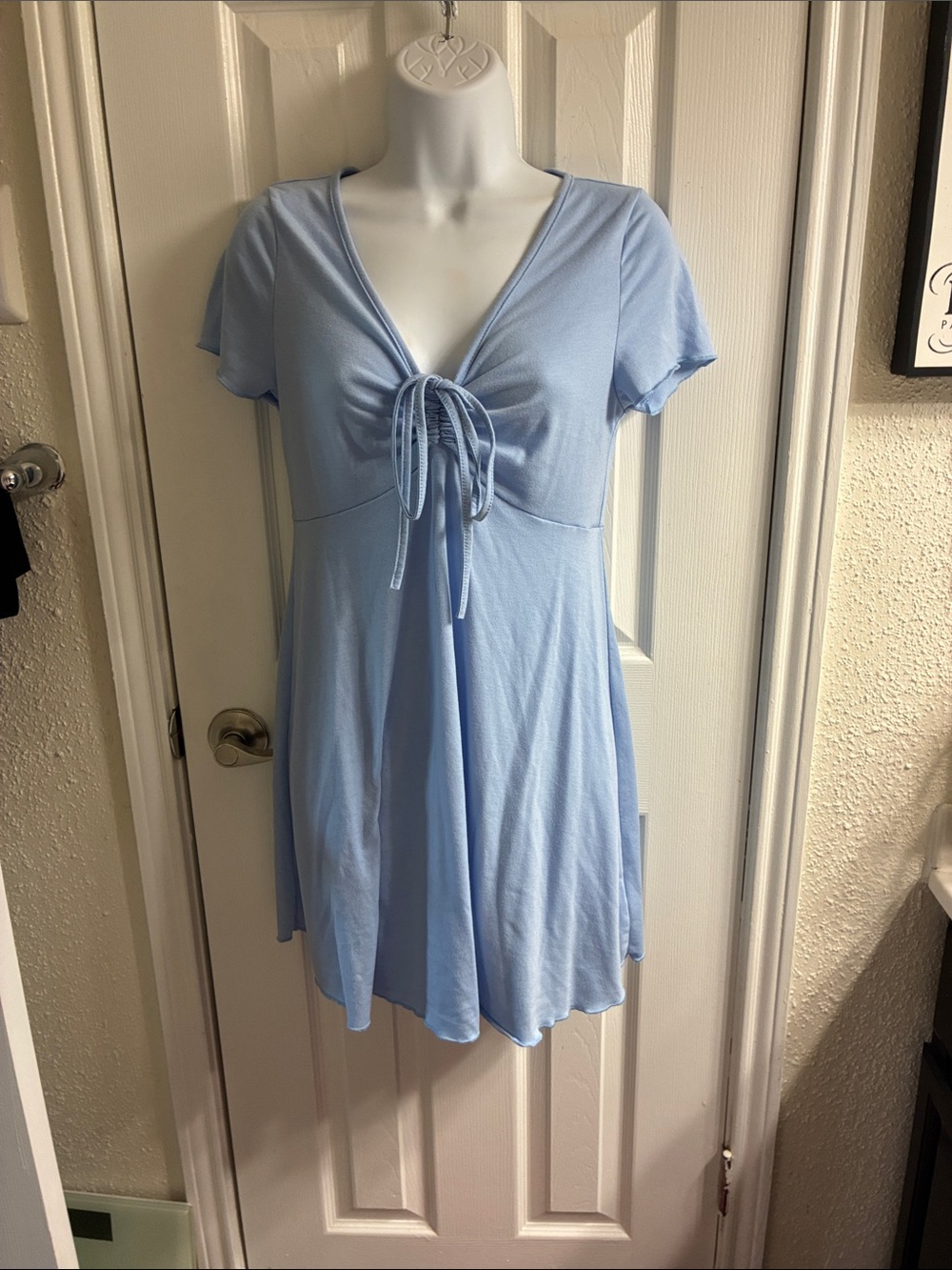 SHEIN Light Blue Tie-Front Mini Dress